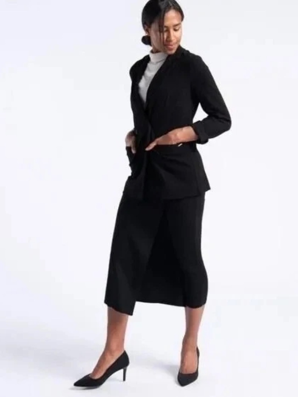 Betabrand The Sassiest Pants Large Black Skirt Overlay Cropped Ponte Pants - Picture 2 of 6